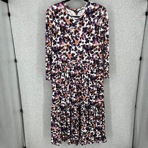 Saint and Sofia Greenwich Tiered Midi Dress Size 16 Black Blurred Floral LS